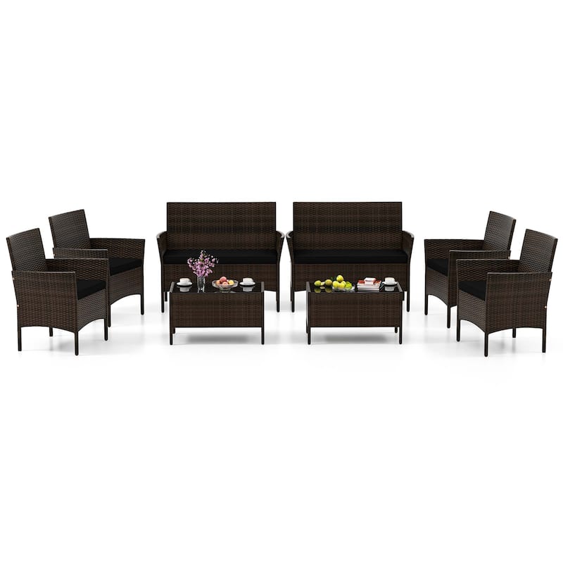 Costway 8 PCS Patio Furniture Set with Washable Cushions and Tempered - See Details