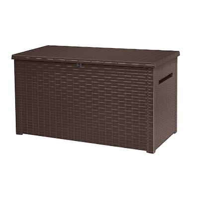 Keter Java 230 Gallon Large Durable Resin Rattan Look Outdoor Deck Box Storage For Lawn Patio Garden