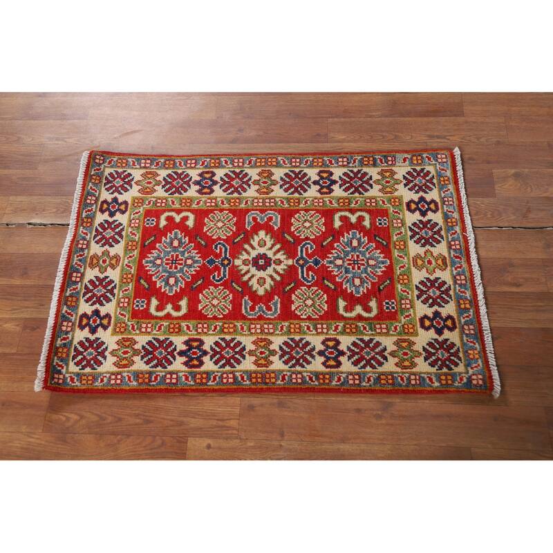 Traditional Geometric Red Kazak Foyer Rug Handmade Wool Carpet - 2'0" x 3'0"