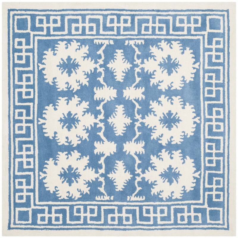 SAFAVIEH Handmade Bella Yosun Modern Floral Wool Rug - 5' Square - Blue/Ivory
