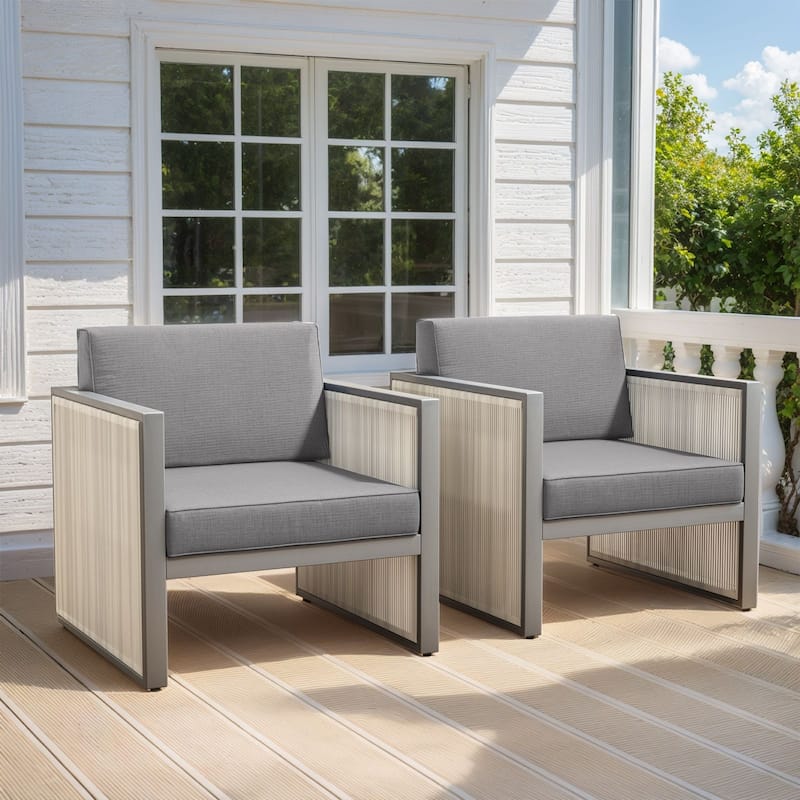 Pocassy 5 Inch Outdoor Patio Chairs Set of 2 - Light Grey Cushion - 2PCS Patio Chairs with Cushion
