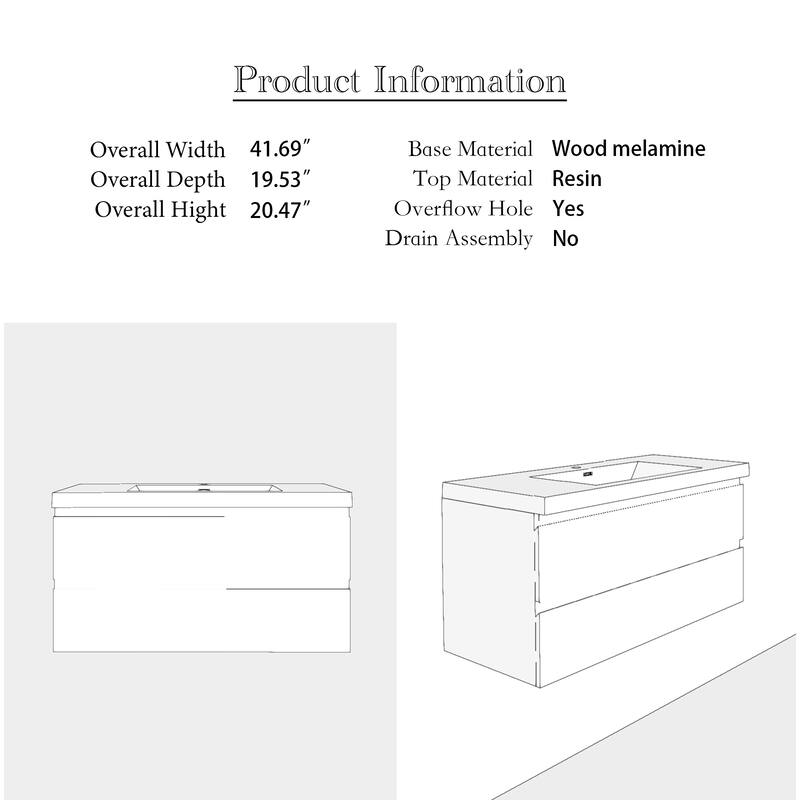 Floating Bathroom Vanity with Integrated Resin Top