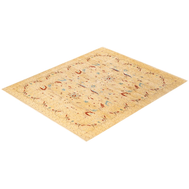 Overton Hand Knotted Wool Vintage Inspired Modern Contemporary Eclectic Ivory Area Rug - 8 x 10