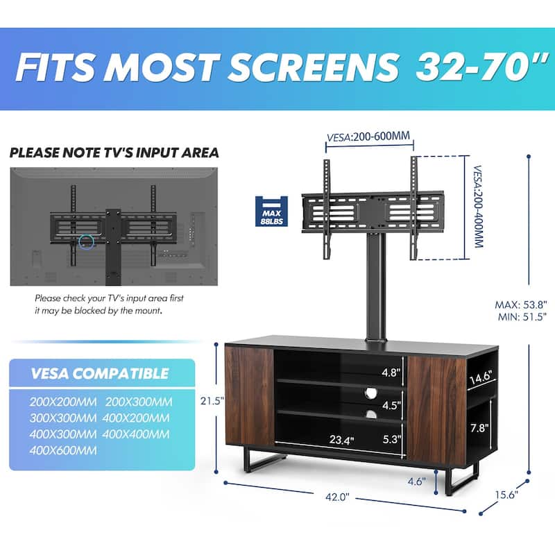 FITUEYES Brown Mid Century Modern TV Stand for 32 to 70 Inch TVS - 70INCH