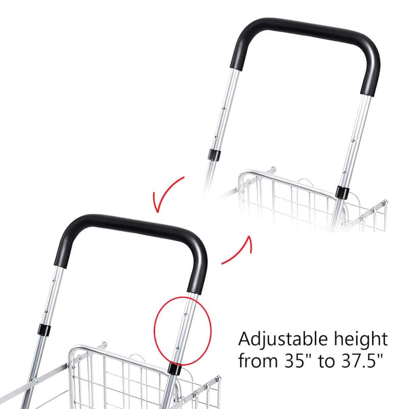 Costway Folding Shopping Cart Jumbo Basket Rolling Utility Trolley - 17'' x 19'' x 35''/37.5''
