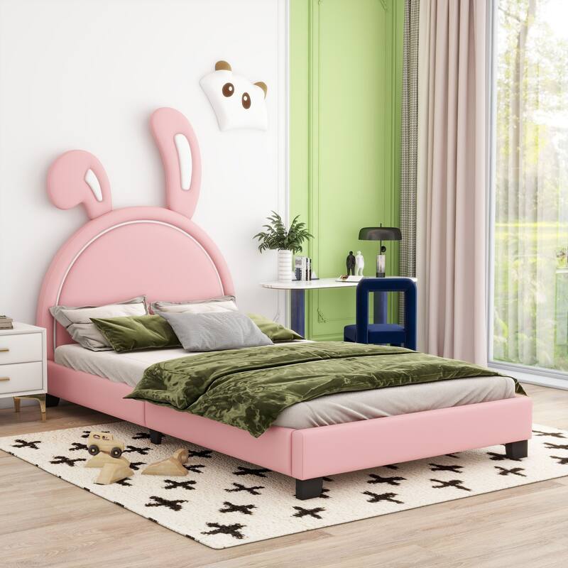 Upholstered faux leather platform bed