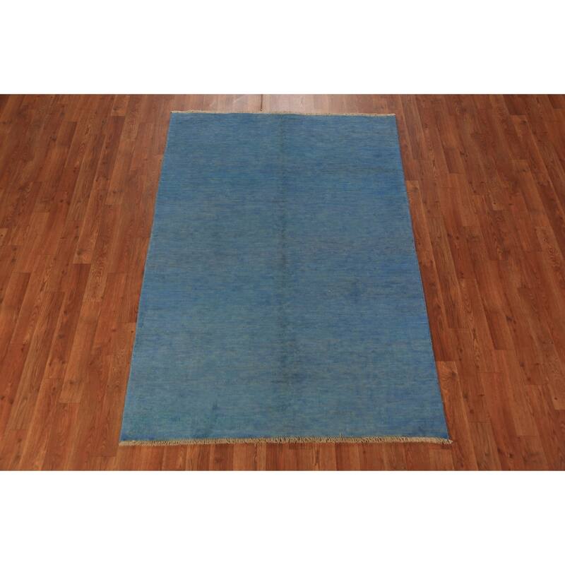 Blue Gabbeh Modern Rug Hand-Knotted Wool Carpet - 4'1" x 5'11"