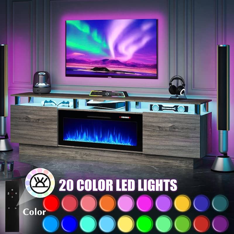 BOSSIN 80" TV Stand Entertainment Center with 36" Electric Fireplace, for TVs up to 90", High Gloss Cabinet with LED Light