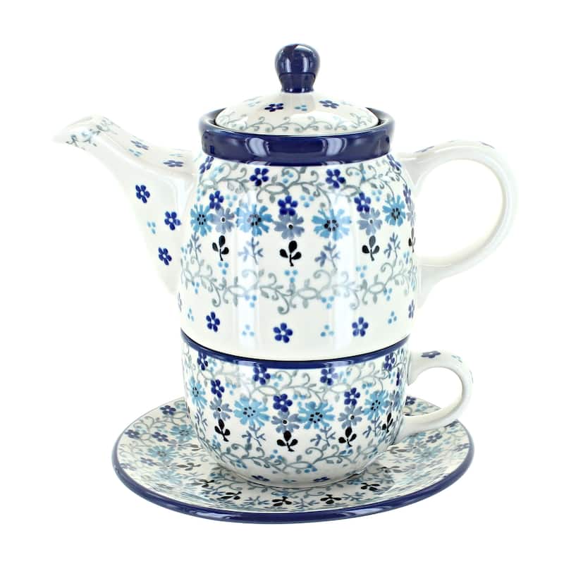 Blue Rose Polish Pottery 423 Caramika Artystyczna Tea for One - Celeste