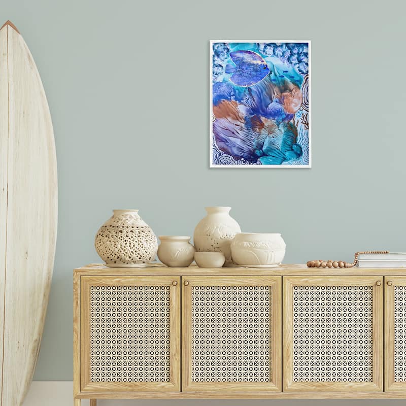 Stupell Underwater Fish Sea Life Framed Giclee Art Design By Amy Tieman