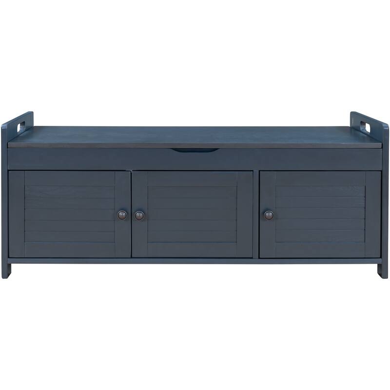 3 Shutter-shaped Doors Storage Benches with Removable Cushion