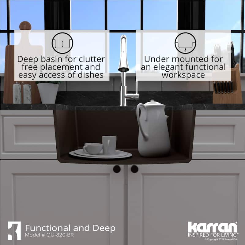 Karran Undermount 24.38 in Single Bowl Quartz Kitchen Sink Kit