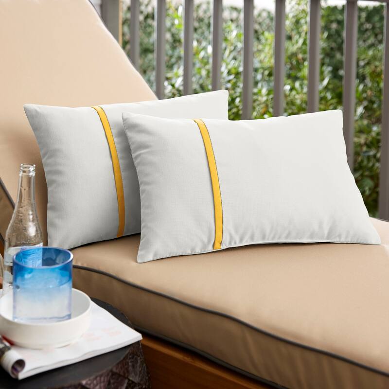 Sorra Home Sunbrella Outdoor Single Petite Flange Pillow Set of 2 - Sunbrella - Canvas Natural/Canvas Sunflower - 12 in H x 18 in W x 6 in D