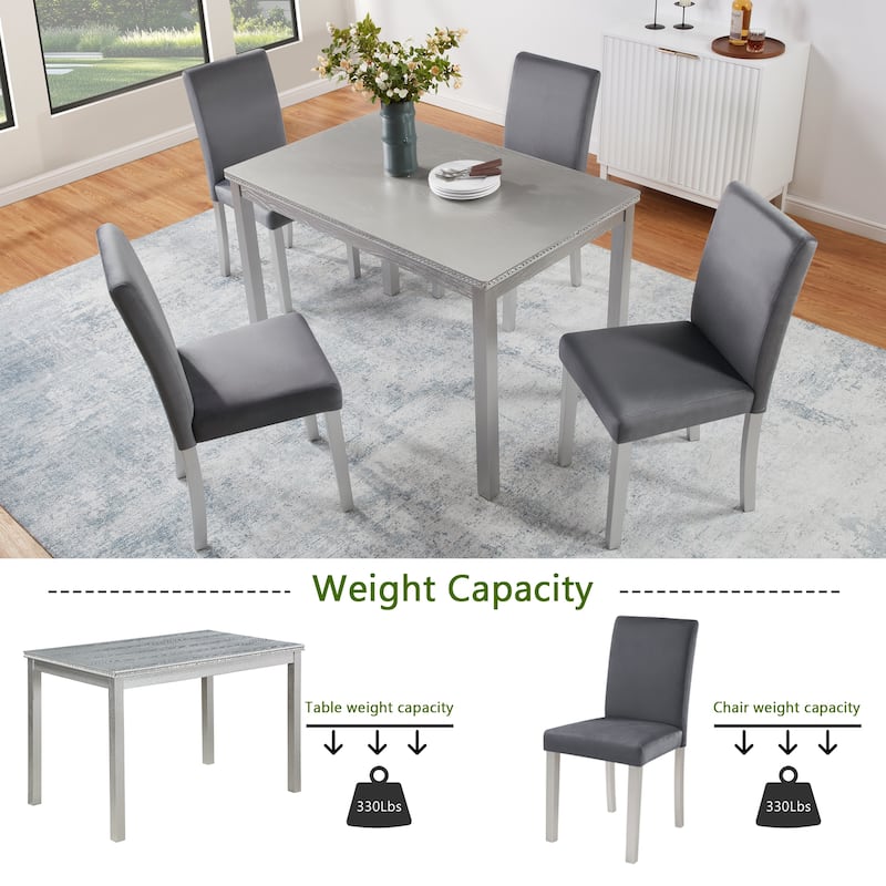 5 Piece Wooden Dining Table Set with a Rectangular Table and 4 Upholstered Chairs, with Crystal Decoration and Chairs Set