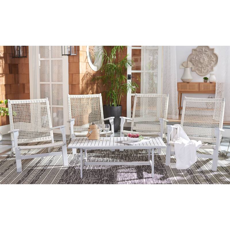 SAFAVIEH Outdoor Tuong 5-Piece Acacia Wood Coffee Set - 27Wx48Dx26H