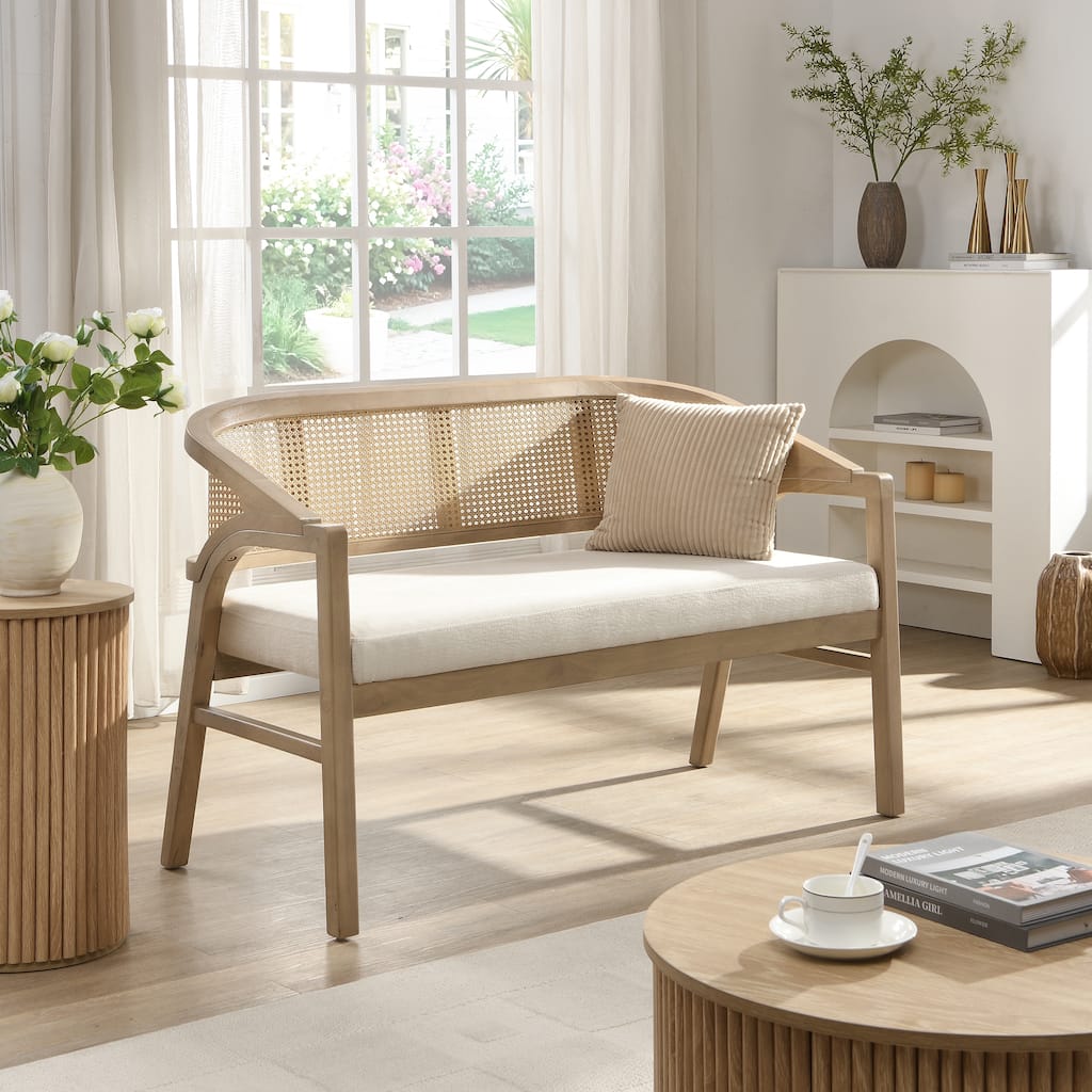 Christopher Knight Home - Curved Rubberwood Cane 46.25" Upholstered Loveseat