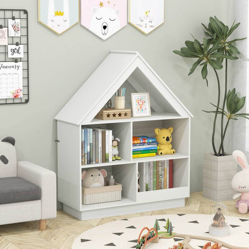 Costway Wooden Kids Dollhouse Bookshelf with Open Shelves - See Details