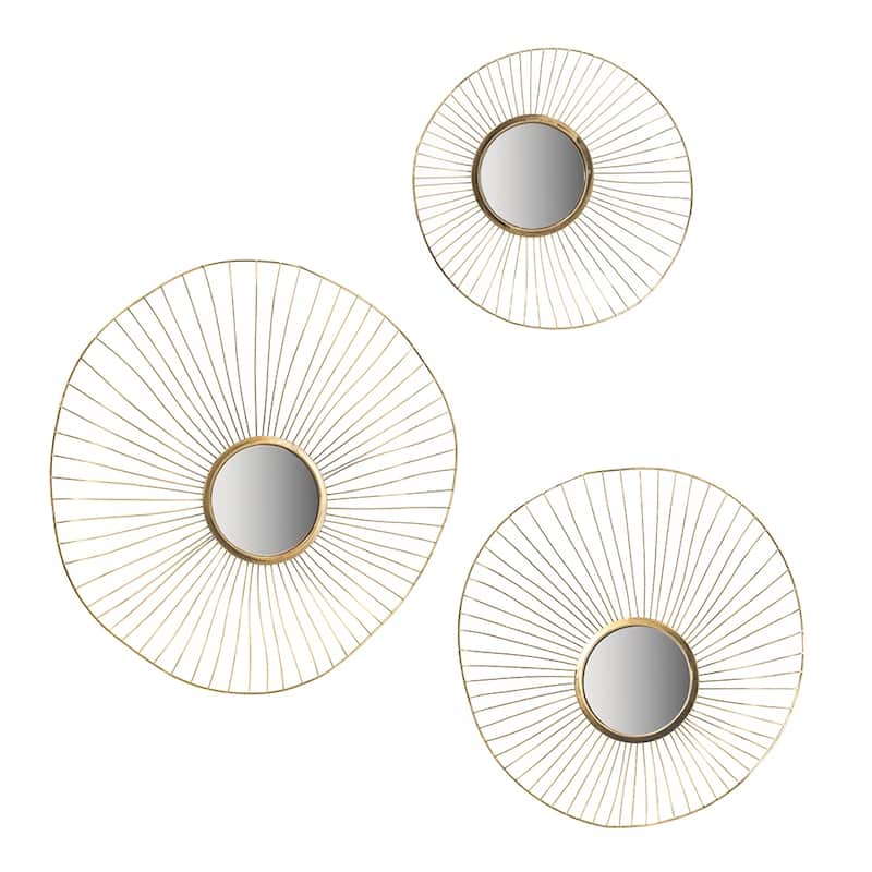 Set of 3 Abstract Designed Wall Decor Mirror - Gold