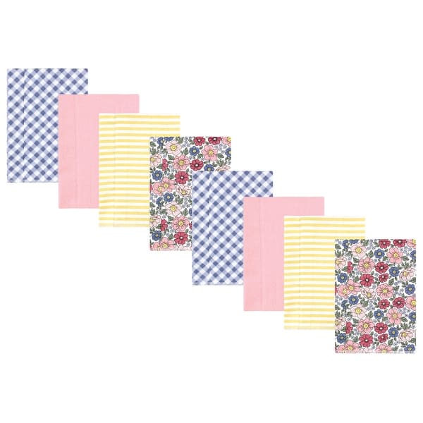 slide 1 of 1, Hudson Baby Girls Cotton Poly Flannel Burp Cloths 8-Pack, Pink Blue Pretty Floral, One Size One Size - Pink Blue Pretty Floral 8-Pack