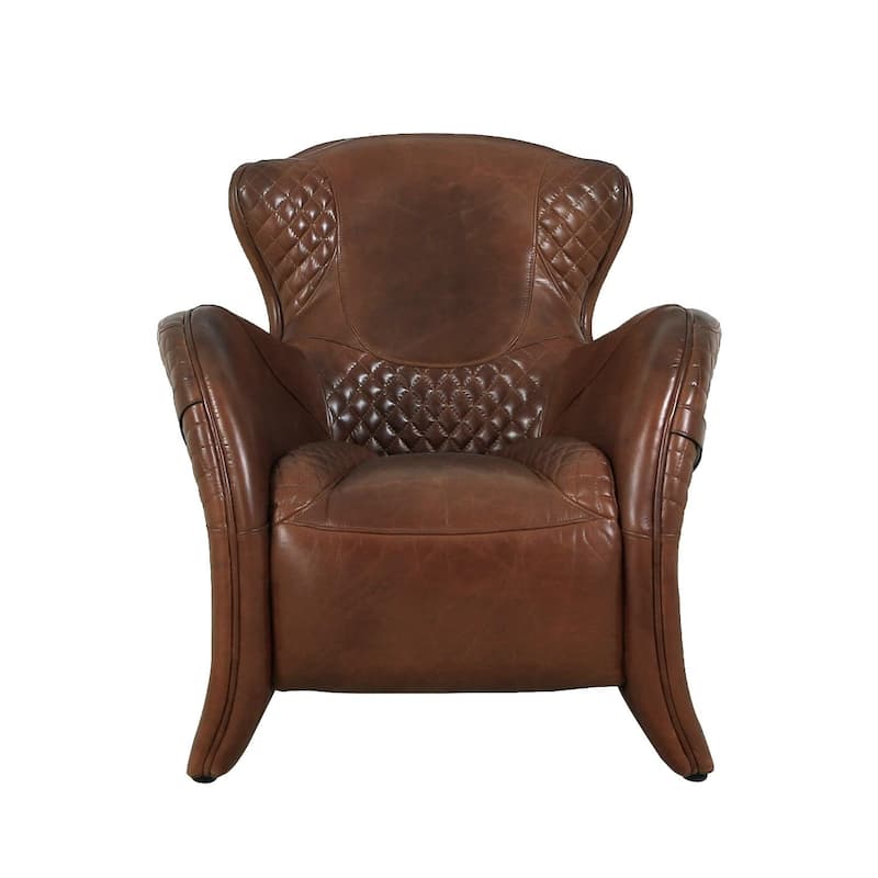 Pasargad Home Aspen Top Grain Leather Wing Chair, Brown - W31"xD34.5"xH33.5"