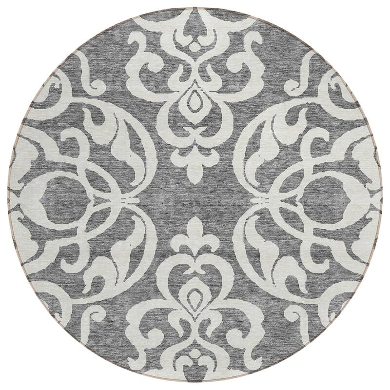 Machine Washable Indoor/ Outdoor Damask Glam Chantille Rug