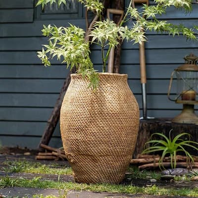 RusticReach Large Basket Cement Pot Backyard Planter