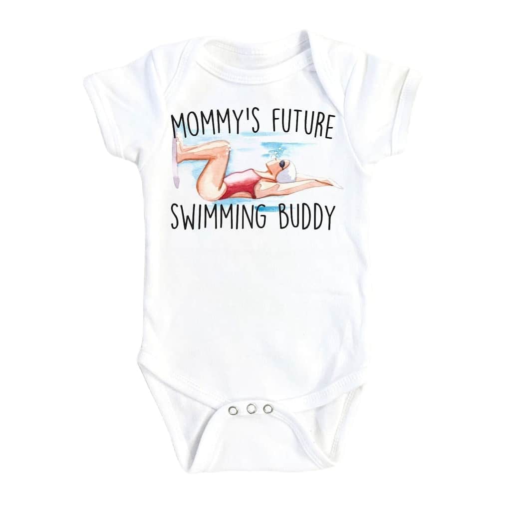 Swimming Mommy - Baby Boy Girl Clothes Infant Bodysuit Funny Cute Newborn