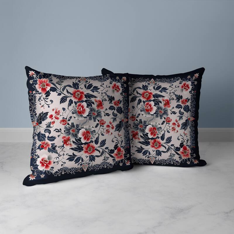 Flower Hub Faux Suede Reversible Throw Pillow Black and Red