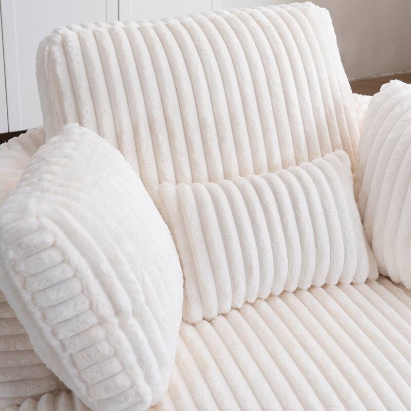 360 Degree Rotation Swivel Chair Corduroy Barrel Chair for Living Room with Pillows