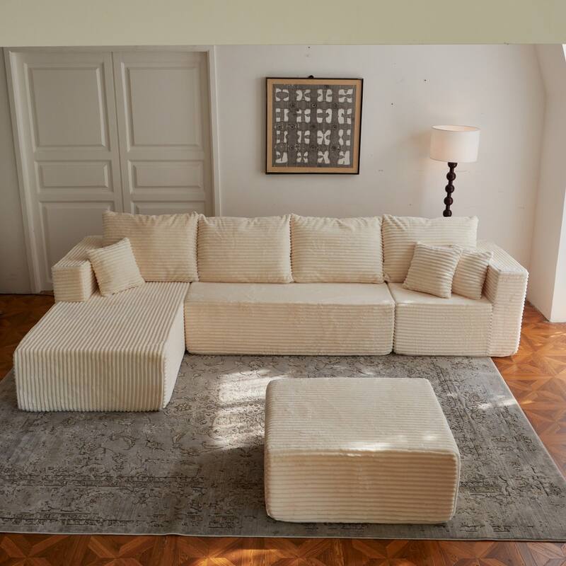 133.86" Modern U-Shape Cloud Modular Sectional Sofa with 1 Ottoman, No Assembly Required
