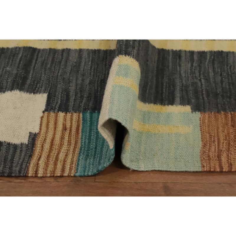 Hand Woven Oriental 100% Wool Carpet Southwestern Modern Multi-Colored Kilim Runner Rug - 6' 0'' X 2' 2''