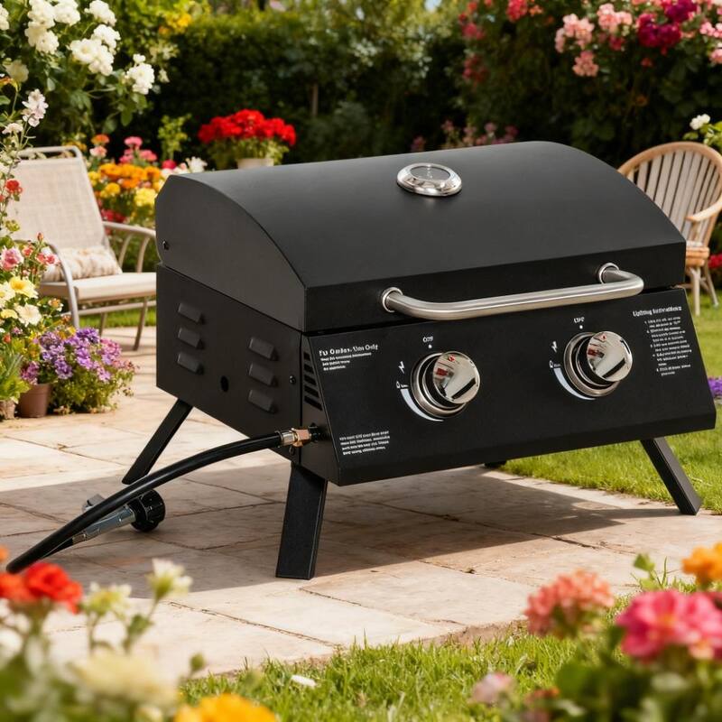 GDFStudio - Portable 2-Burner Outdoor BBQ Grill with Folding Legs