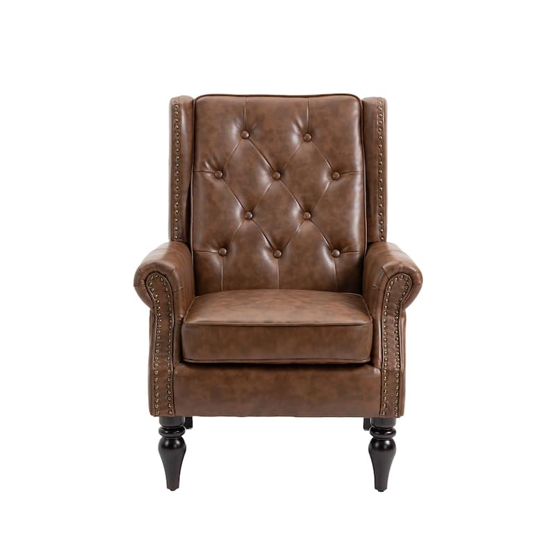 Brown PU 29.33" High Back Upholstered Arm Chair with Nailheads