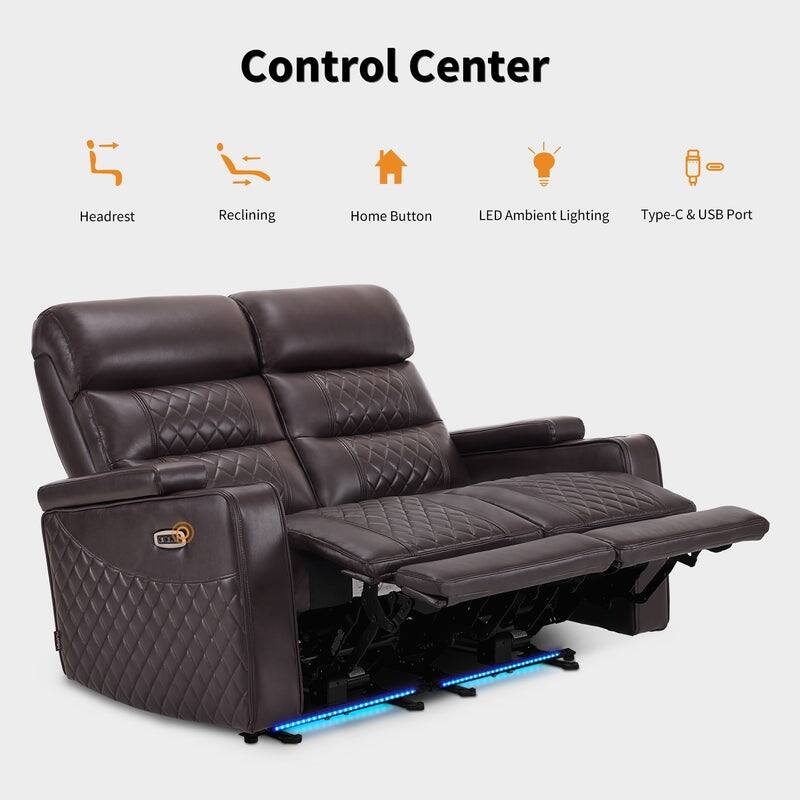 MCombo Power Reclining Loveseat Sofa with Adjustable Headrests, Home Theater Seating with Armrest Storage, Faux Leather HTS470