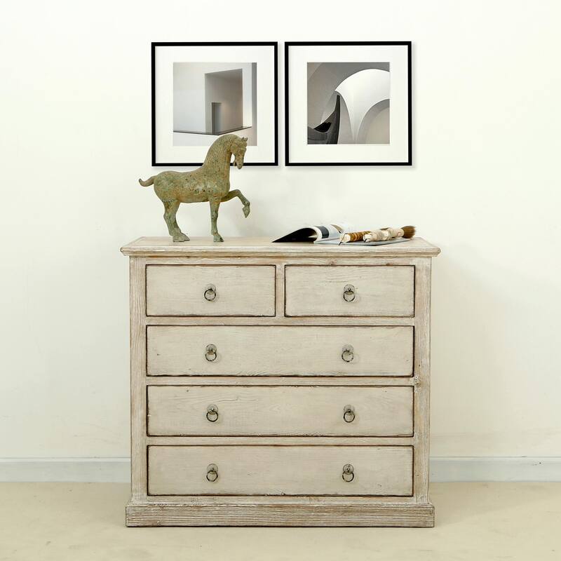 Artissance Reclaimed Shandong 5 Drawer Dresser, Antique Off White