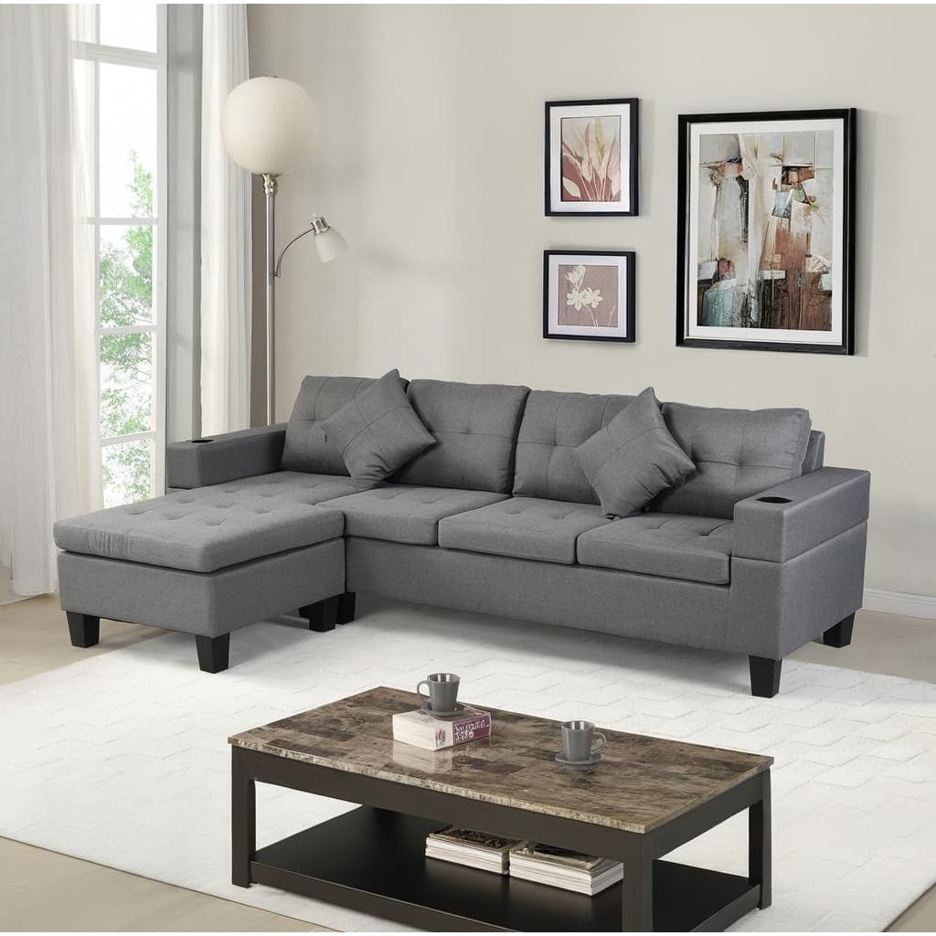 Sectional Sofa Set for Living Room with L Shape Chaise Lounge,cup holder and Left or Right Hand Chaise Modern 4 Seat (FA