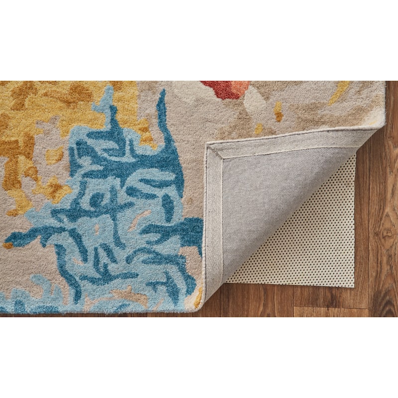 Everley Abstract Tufted Wool Rug, Sunny Yellow/Sky Blue, Area Rug