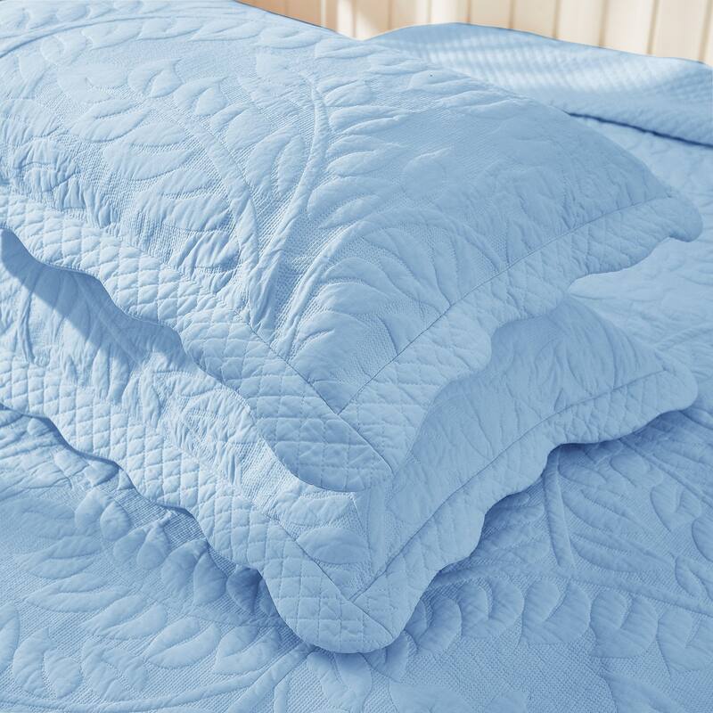 MarCielo 2-Piece 100% Cotton Embroidered Quilted Pillow Shams