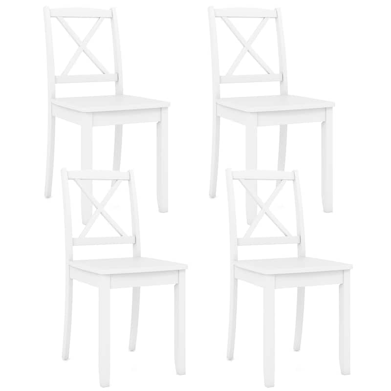 Gymax Dining Chair Set of 4 Kitchen Side Chairs w/ Rubber Wood Legs & - White