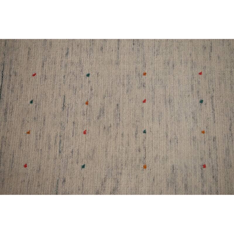 Tribal Ivory Gabbeh Indian Area Rug Handmade Wool Carpet - 8'9"x 11'7"