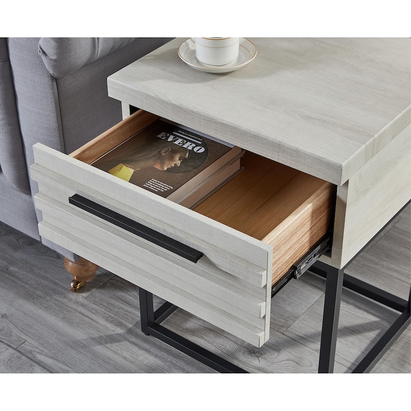 17.75" Modern Storage End table with Stylish Drawer and Metal Base for Living Room or Bedroom
