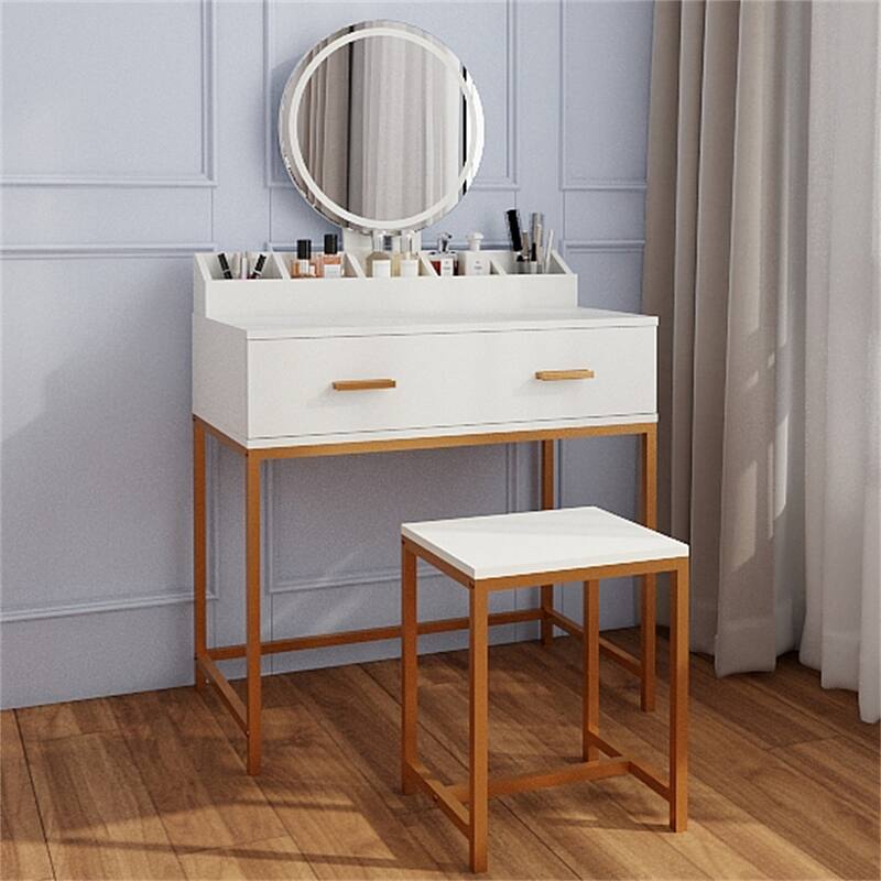 31.5" Wood Makeup Vanity Table with Mirror,Stool and Drawers