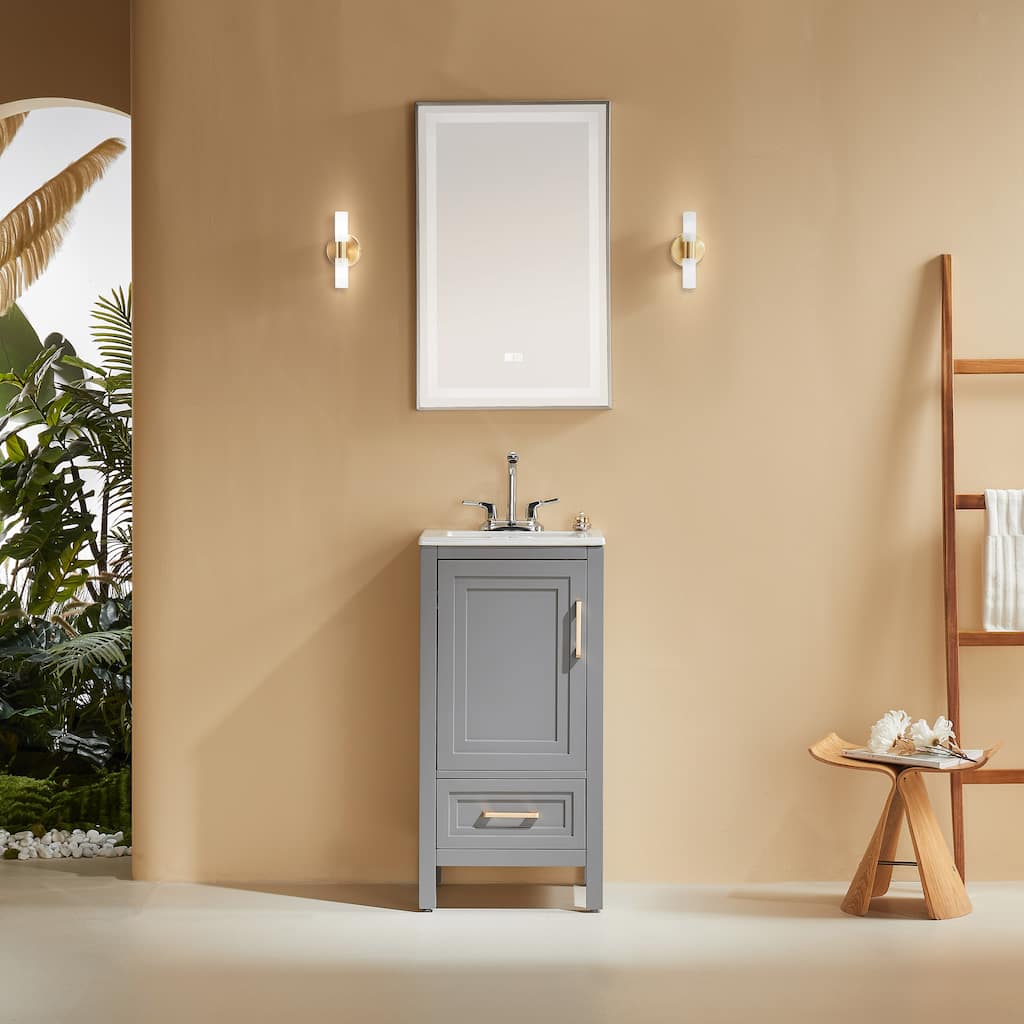 GDFStudio - Modern 18" Wood Freestanding Bathroom Vanity with Ceramic Top and Soft-Close Drawer, Fully Assembled