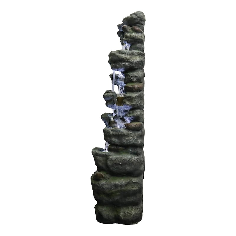 51in H Outdoor Water Fountain, 7-Tier Rock Waterfall Fountain for Home