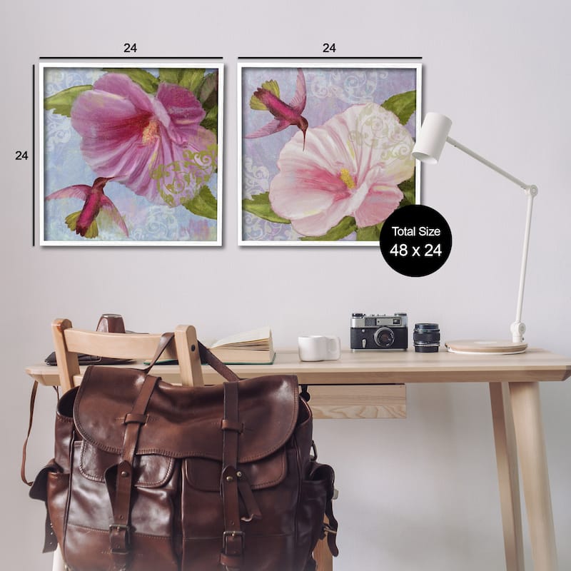 Stupell Hummingbirds & Poppy Bulbs Framed Giclee Art Design By Sasha (Set of 2)