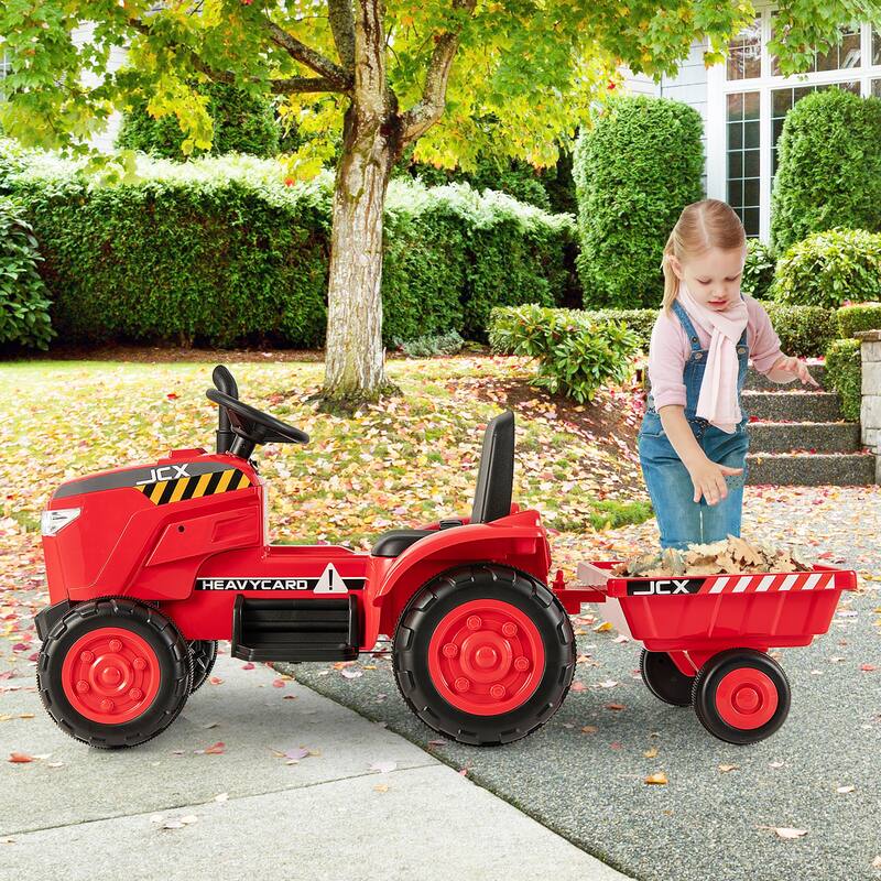 Gymax 2-in-1 Electric Toy Car 12V Kids Ride On Tractor w/ Trailer