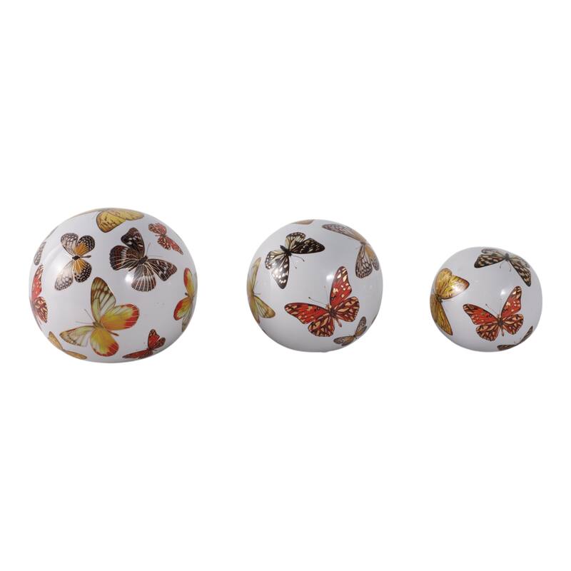 Ceramic Decorative Orbs Butterfly Print Design Home Decor (Set of 3) - 6" x 6" x 6"
