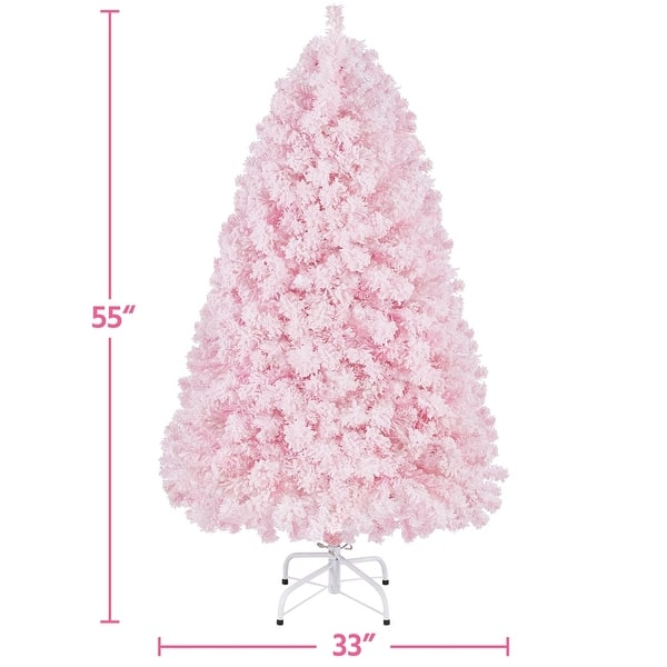 dimension image slide 1 of 3, Yaheetech Pre-lit Flocked Artificial Christmas Tree Snow Frosted Christmas Tree, Pink