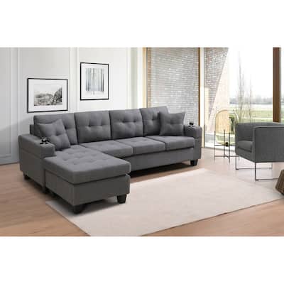 Modern Convertible L-shaped sofa With Pillows