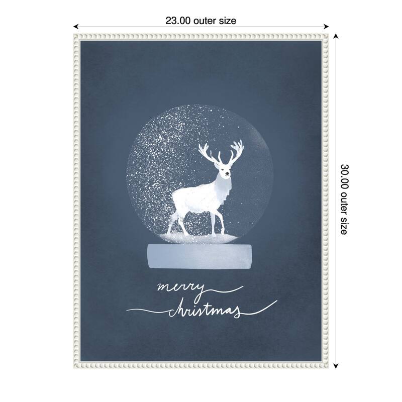 Snow globe Deer by Goed Blauw (23 x 30 in.), Framed Canvas Wall Art Print - Sylvie Beaded White